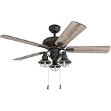 Prominence Home Piercy, 42 Inch Farmhouse LED Ceiling Fan with Light, Pull Chain, Three Mounting Options, 5 Dual Finish Blades, Reversible Motor - 50652-01 (Bronze)
