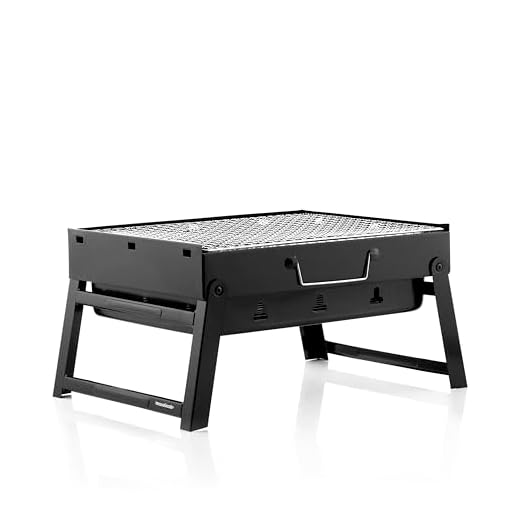 InnovaGoods® Barbecue Portatile a Carbonella, Tavolo Pieghevole e Facile da Trasportare, Design Moderno, Griglia di Protezione, Fácil da Montare e Pulire, Nero, Ferro