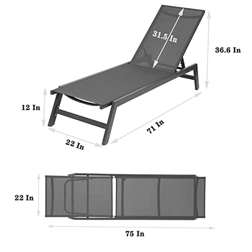 Frithjill Chaise Lounge Chair, Outdoor Indoor Reclining Lounger With 5 Back Adjustable Positions #TOP3