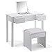 GOFLAME Vanity Table Set with Flip Top Square Mirror, Makeup Organizer Dressing Table with 2 Removable Sliding Storage Drawers, Modern Vanity Makeup Desk with Cushioned Stool (White)