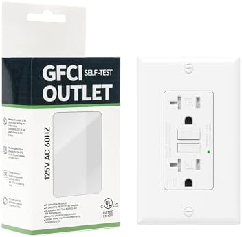 1-Pack 20 Amp GFI Electrical GFCI Outlet Self-Test Tamper Resistant (TR) Weather Resistant (WR) Ground Fault Receptacle with LED Indicator UL Listed Standard Wall Plate Included White