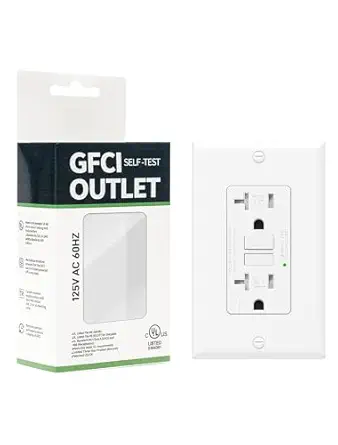 1-Pack 20 Amp GFI Electrical GFCI Outlet Self-Test Tamper Resistant (TR) Weather Resistant (WR) Ground Fault Receptacle with LED Indicator UL Listed Standard Wall Plate Included White