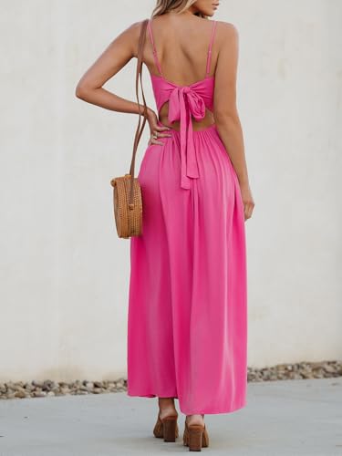 Image of CUPSHE Women Casual Dress Beach Sleeveless V Neck Summer Cutout Spaghetti Straps Formal Maxi Sun Dresses