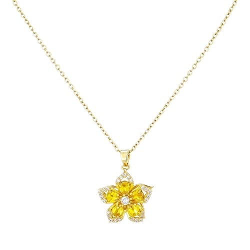 KONPJE Necklace for Women Gold Flower Fidget Necklace Rotatable Crystal Silver Blossom Pendant Necklaces Adjustable Spinning Fidget Necklaces Redbud Flower Choker Funny Gift Jewelry (gold yellow)
