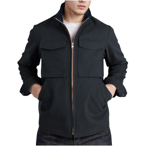 Men's Jackets Casual Stylish Double Pocket Button Cuffs Long Sleeve Jacket Solid Color Zipper Workwear Jacket