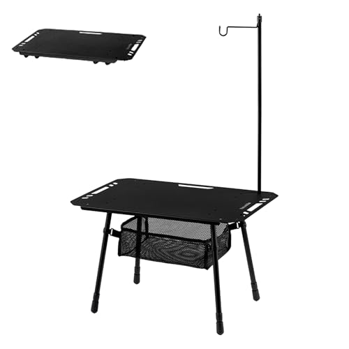 Naturehike キャンプ テーブル 折りたたみ 50kg耐荷重 2.2kg軽量 高さ調節 コンパクト ソロキャンプ 多機能 簡単組立て 収納メッシュ付き ランタンスタンド付き 小物掛け アルミ タクティカル ローテーブル 滑り止めマット アウトドア 登山 携帯便利 収納袋付き (ブラック, 単板（天板折りたたみ不可）)