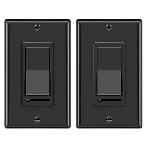 Image of BESTTEN 2 Pack Dimmer Wall Light Switch, Single Pole or 3-Way LED Slide Dimmer Switch, Compatible with Dimmable LED, Incandescent, Halogen and CFL Bulbs, Wallplate Included, UL Listed, Gloss Black