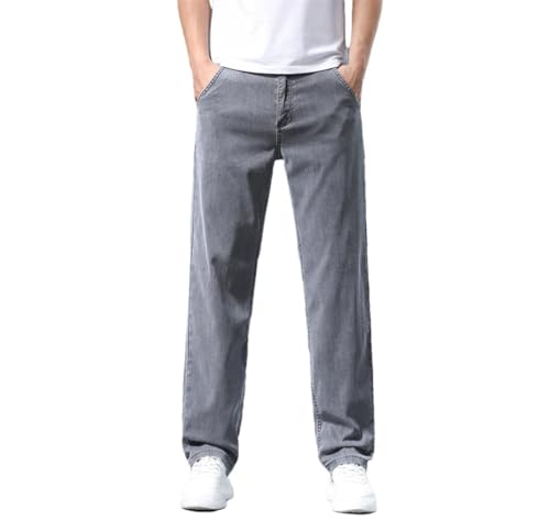 Men's Summer Thin Loose Straight Jeans Lyocell Soft Drape Classic Business Casual Ice Silk Pants