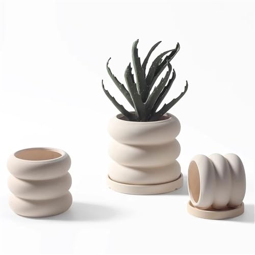Jardinière de table en céramique beige au design spirale unique