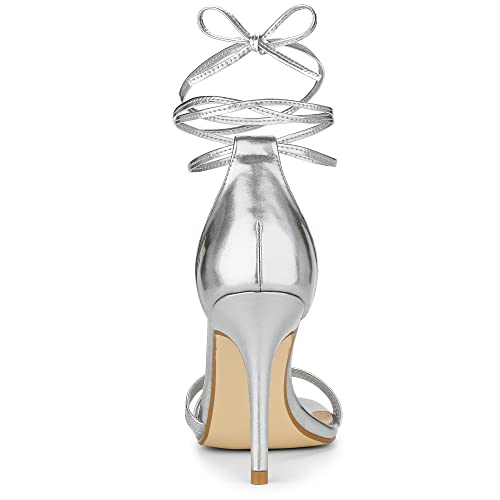 Allegra K Allegra K Women's Open Toe Lace-Up Stiletto Silver Heels Sandals 6 M US