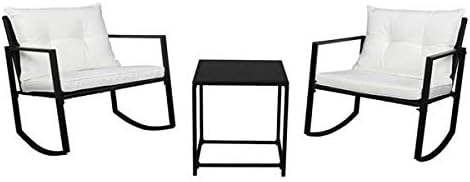 3 Pieces Patio Furniture Set, Outdoor Swivel Gliders Rocker, Glass Top Side Table and Thickened Cushions for Porch Deck Backyard (Black Vine)