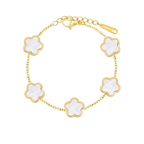 18K Gold Plated Clover Lucky Bracelet for Women White/Black