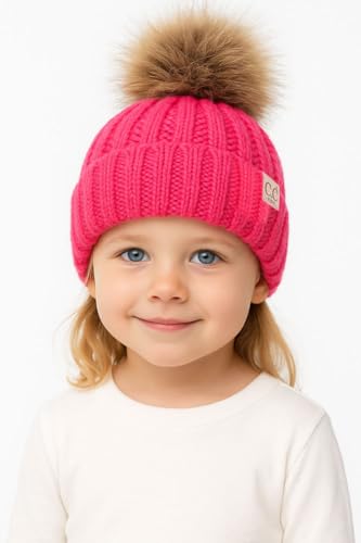 ScarvesMe Exclusive 2-7yrs Fuzzy Fleece Lined Baby Kids Toddler Children Winter Beanie with Pom Pom4
