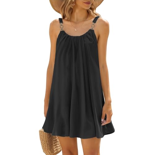 Nuoke Strandkleid Damen,Strandkleider Damen Sommer Kurz Sommerkleid Bikini Cover Up Strandkleid Strand Kleider Casual Ärmellos Minikleid