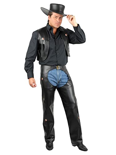 Charades Men's Faux-Leather Chaps and Vest, Black, Extra-Large