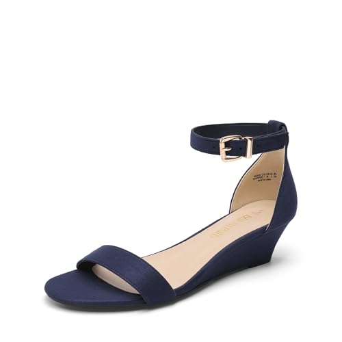 DREAM PAIRS Women's Ingrid Ankle Strap Low Wedge Sandal 5 Navy-suede-1