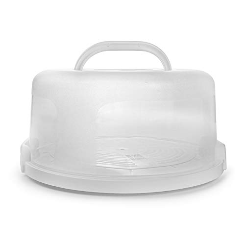 Zoofen Round Cake Carrier White Cake Stand 11 Inch Plastic Cake Container With Handle And Lid For Travel(White) #TOP1