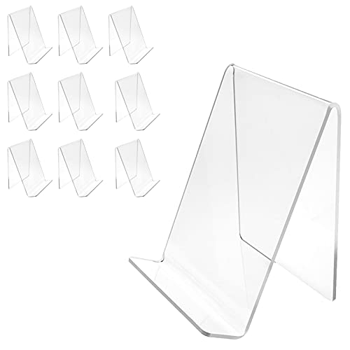 Boloyo Acrylic Book Stand 10PC,4 x 5-1 8 Inch Clear Acrylic Display Easel, Clear Tablet Holder for Displaying Pictures,Books,Music Sheets,Notebooks, Artworks, CDs, etc. (Clear-10PC, Large)