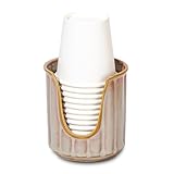 TANEW Ceramic Bathroom Cup Dispenser with Stylish Vertical Stripes - Dixies Cup Dispenser Mouthwash Cup Holder Holds 3oz Paper Cups for Rinsing Cups on Bathroom Vanity Countertops Reactive Glaze Brown