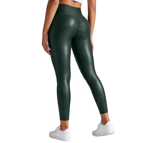Legging de sport en cuir pour femme taille haute élastique