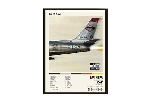 Image of BLINKART Eminem - Kamikaze Wall Photo Frames | Wall Art for Bedroom, Living Room, Studio or Office | Album Cover Print with Spotify Song Link QR Code | Gift for Fans - 8x12 In