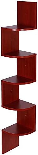 FB FunkyBuys Zigzag Corner Shelf - Floating Wall Mounted 5 Tier Storage Organizer Display Rack Bookshelf Wooden Bookcase Bedroom, Living Room Shelving Unit (Rustic Brown)