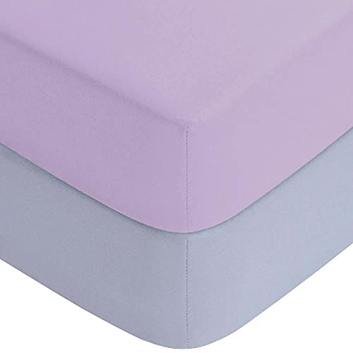 Image of Yoofoss Baby Crib Sheets for Boys Girls, Fitted Crib Sheet 2 Pack for Standard Crib and Toddler Mattress, Super Soft Microfiber Baby Sheet 28x52x8in(Purple-Gray)