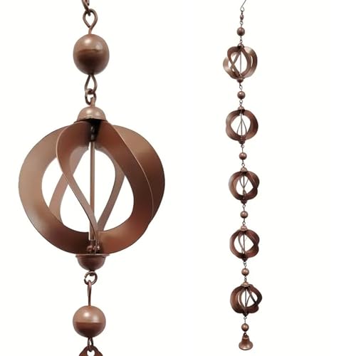 Cadena de Lluvia 42.52 Cadenas de Lluvia Colgantes de Metal para canaletas Cadena de receptores giratorios con Campanas de Viento Retro para Decoraciones de jardín de Ventanas canaletas
