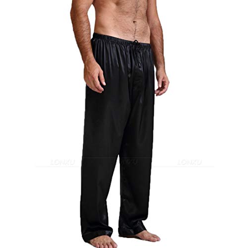 Fashion Men's Satin Lounge Pyjamas Long Pants Sleep Bottoms Loose Nightwear Sleepwear Trousers2