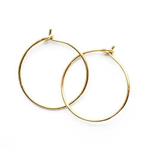 Small 14k Yellow Gold Fill Little Huggies 12mm, Thin 24 Gauge Handmade Hypoallergenic Minimalist Hoops. Perfect for Sensitive Ears Men, Women or Children
