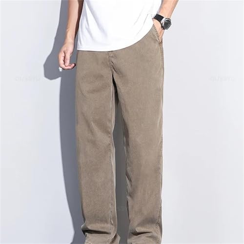 Men's Spring Fall Jeans – Soft Blue Loose Straight Thin Denim Pants, Elastic Waist Casual Plus Size3