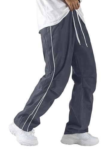 JMIERR Mens Baggy Parachute Pants Casual Wide Leg Y2K Travel Quick Dry Deep Pockets Urban Stretch Pants Dark Grey X-Large