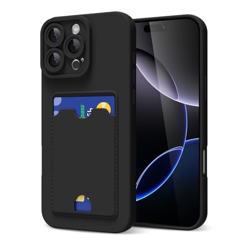 oakxco for iPhone 16 Pro Max Case with Card Holder Cute Silicone Wallet Phone Case with Credit Card Slot Soft Rubber Thin Slim Purse for Women Men with Shockproof Camera Cover Protection Black