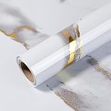 Yun-aeon Thick Marble Contact Paper for Countertops 15.7'x 78.7' - White and Gold Glossy Peel and Stick Wallpaper Self-Adhesive Removable Countertops for Kitchen Bathroom Cabinets