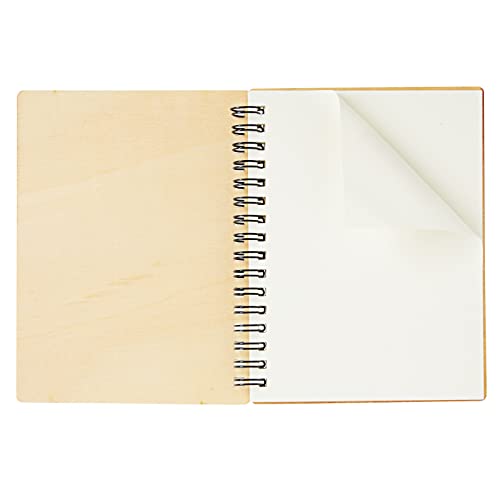 4 Pack Wooden Cover Notebook, Spiral Bound Unruled Plain Diy Craft Journal For Students, Sketches, Writing, Arts And Crafts, Note Taking, 20 Sheets Each (4.5 X 5.8 Inches) #TOP7