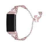 Lorheyar Pulsera Metálica Compatible con Fitbit Charge 3/4, Correa De Repuesto De Acero Inoxidable con Purpurina para Reloj De Mujer Compatible con Charge 3/4 Pink,1