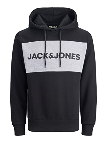 JACK & JONES Herren JJELOGO Blocking Sweat Hood, Schwarz Black Reg , L – Ansicht 1