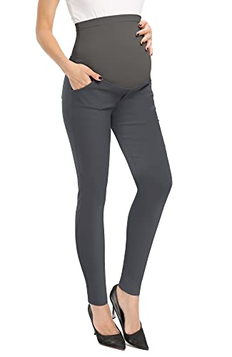 Poshglam Women's Maternity Pants For Work Casual Pull-On Super Stretch Comfy Slim Skinny Pants(Dark Grey, Small) #TOP4