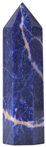 Angelstones Natural Sodalite Gemstone Healing Crystal Hexagonal Pointed Reiki Chakra Faceted Prism Wand Carved Stone Figurine Home Decor