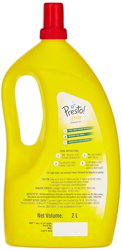 Image of Amazon Brand - Presto! Dishwash Gel Jar | Lemon | 2 Litre | Safe on Hands | Grease Cleaner For All Utensils