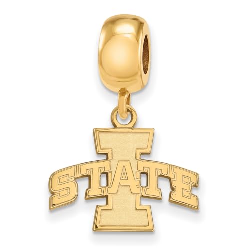Jewelry Stores Network Iowa State University Cyclones School Letter and Name Dangle Bead Charm in Gold Plated Silver 13 mm x 17 mm