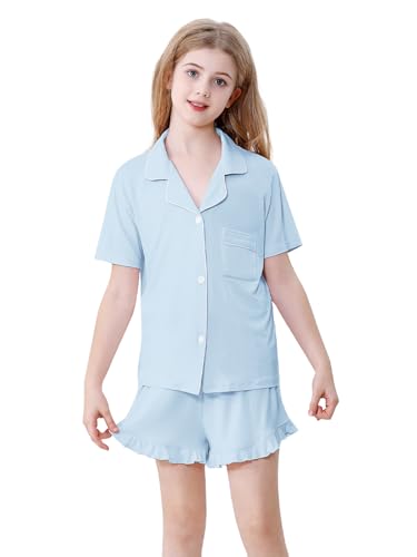 Schbbbta Girls Pajamas Set 2 Piece Button Down Pjs Soft Ruffle Sleepwear Loungewear2