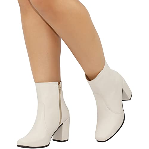 Coturno Salto Alto Grosso Confortável Bota Cano Curto Zíper BBQ1 offwhite37