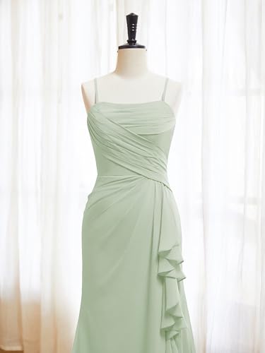 Image of MYDRESS Pleated Chiffon Bridesmaid Dresses for Wedding Spaghetti Straps Bodycon Ruffled Evening Formal Gown