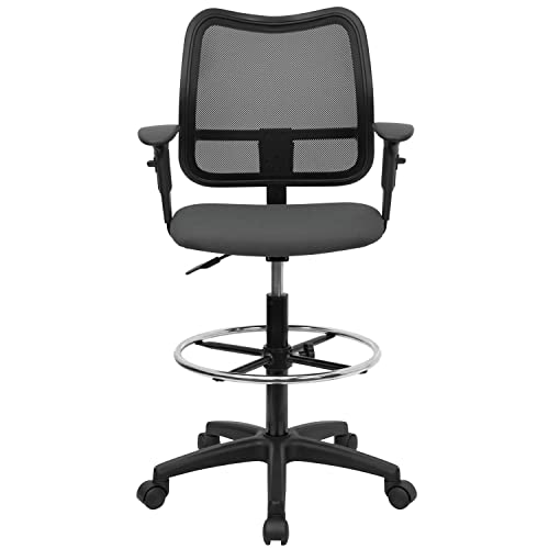 Flash Furniture Elaine Mid-Back Gray Mesh Drafting Chair With Adjustable Arms #TOP1