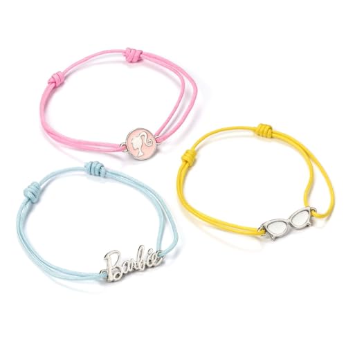Barbie Set Di 3 Braccialetti Dell'amicizia, Ufficiali, Misura Unica, In Metallo E Perline Colorate