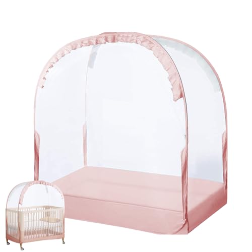 Tienda de campaña para cuna, cubierta de malla transpirable para cuna, 27.5 x 51.1 x 55.1 pulgadas, adorable protector de sueño, protección de camas emergentes para evitar que el bebé salga, seguridad