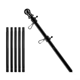 Asta per bandiera resistente da 1,8 m, in acciaio inox, montaggio a parete, sezionale, con anello rotante a 360°, per giardino, casa, recinzione, bandiera britannica e americana, colore: nero