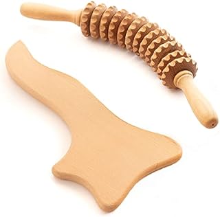 tuuli Zestaw do masażu antycellulitowego z uchwytem Gua Sha, do maderoterapii, wykonany z drewna