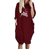 Damen Weihnachten Kleid Teenager Mädchen Minikleid Langarm Weihnachtspullover Lang Lustig Herbst Hoodie Tasche Sweatshirt Kleid O-Neck Kleider Weihnachtspullover Langarmkleid